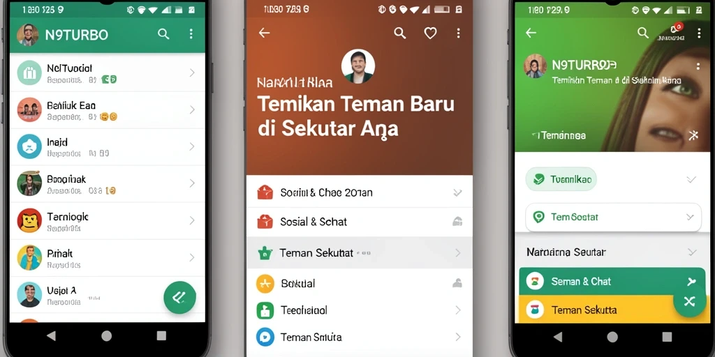 Tampilan antarmuka N9TURBO dengan fitur Teman Sekitar.